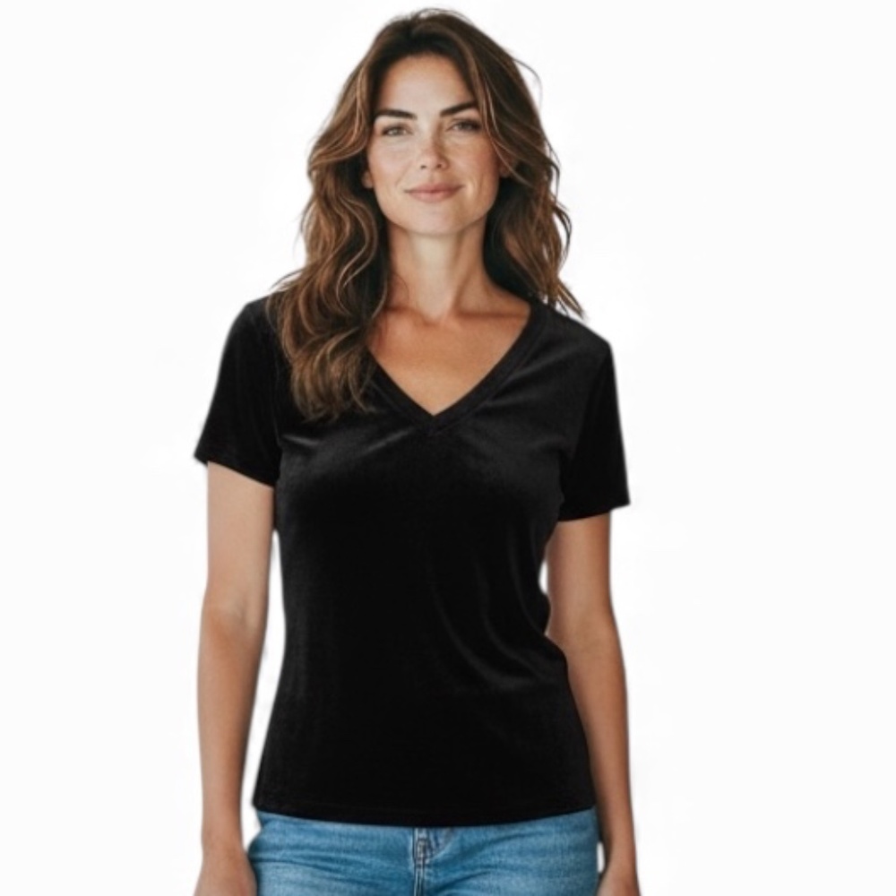 VTG DOLCE & GABBANA Womans Black V-Neck Short Sleeve T-Shirt SZ 4 Luxury Italy